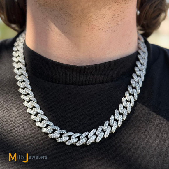 Sterling Silver 925 Cubic Zirconia Cuban Chain 22” Necklace