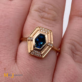 D & A Basalli 14K Rose Gold 0.67ct Blue Topaz 0.07cts Diamond Vendome Ring Size 5