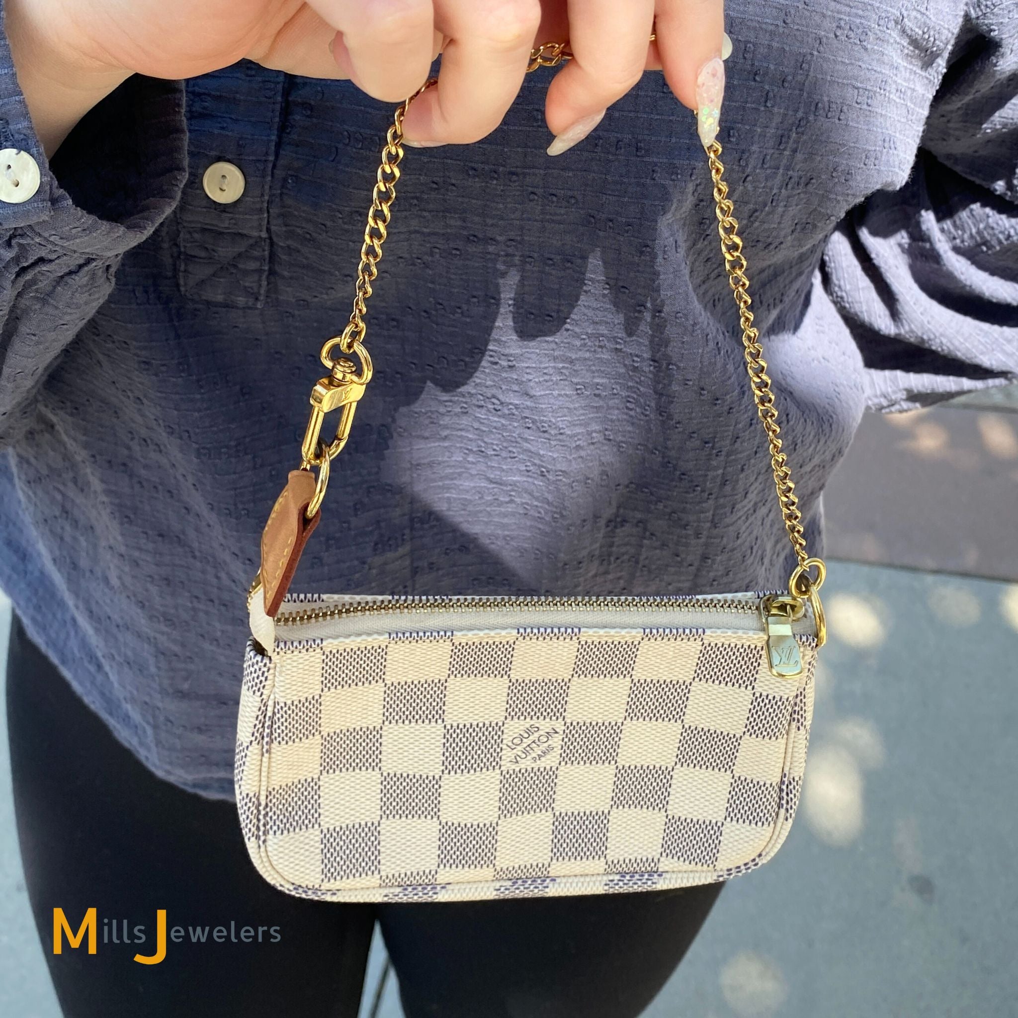 Tøm skraldespanden pædagog lægemidlet Louis Vuitton Damier Azur Mini Pochette Accessoires Pouch – Mills Jewelers  & Loan