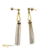 14K Yellow Gold Beaded Geometric Tassel Dangle Earrings
