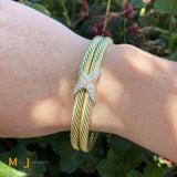 David Yurman 14K Yellow Gold 0.50ctw Diamond Cable Cuff Bracelet