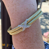 David Yurman 14K Yellow Gold 0.50ctw Diamond Cable Cuff Bracelet