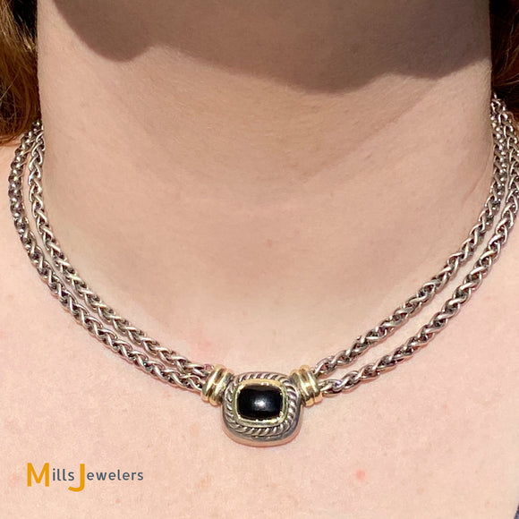 David Yurman 14KYG & 925 SS Black Onyx Albion Double Wheat Chain Necklace