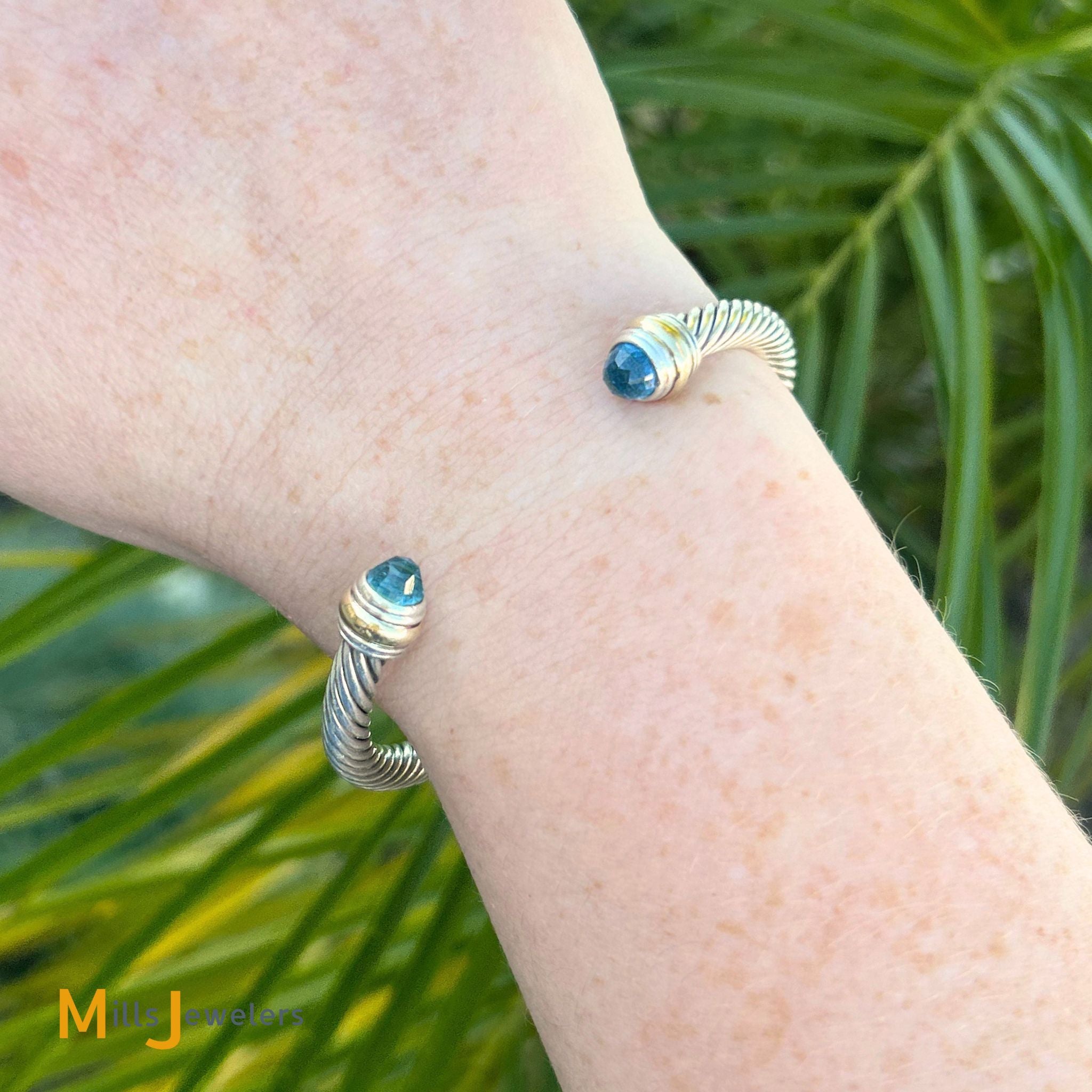 David Yurman Sterling Silver 925 14K Yellow Gold Blue Topaz