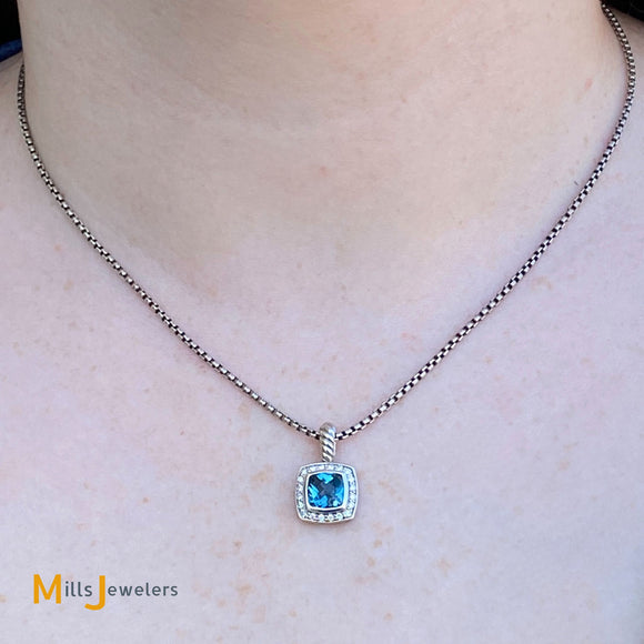 David Yurman Petite Albion 1.83ct Topaz 0.17cts Diamond Pendant Necklace