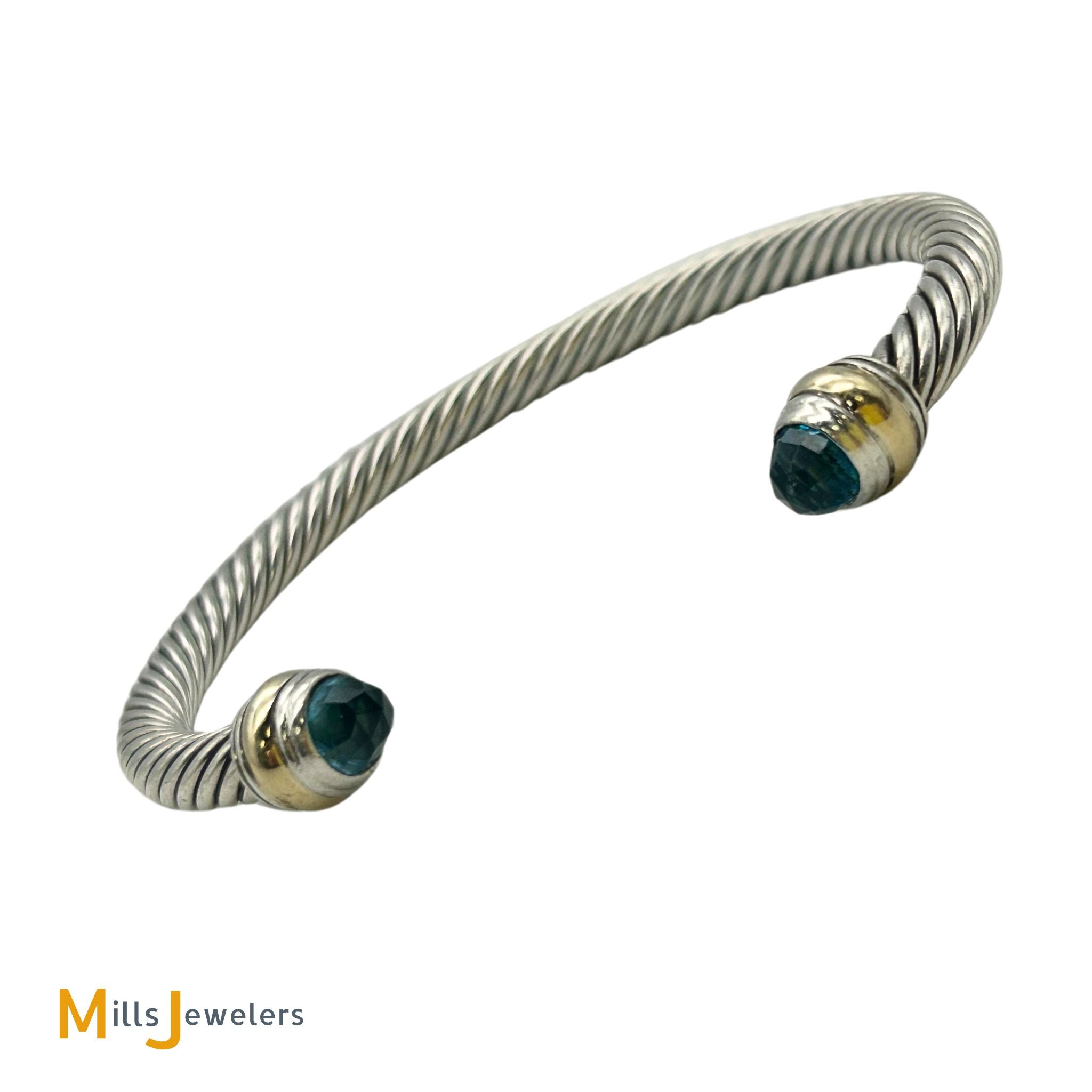 David Yurman Sterling Silver 925 14K Yellow Gold Blue Topaz