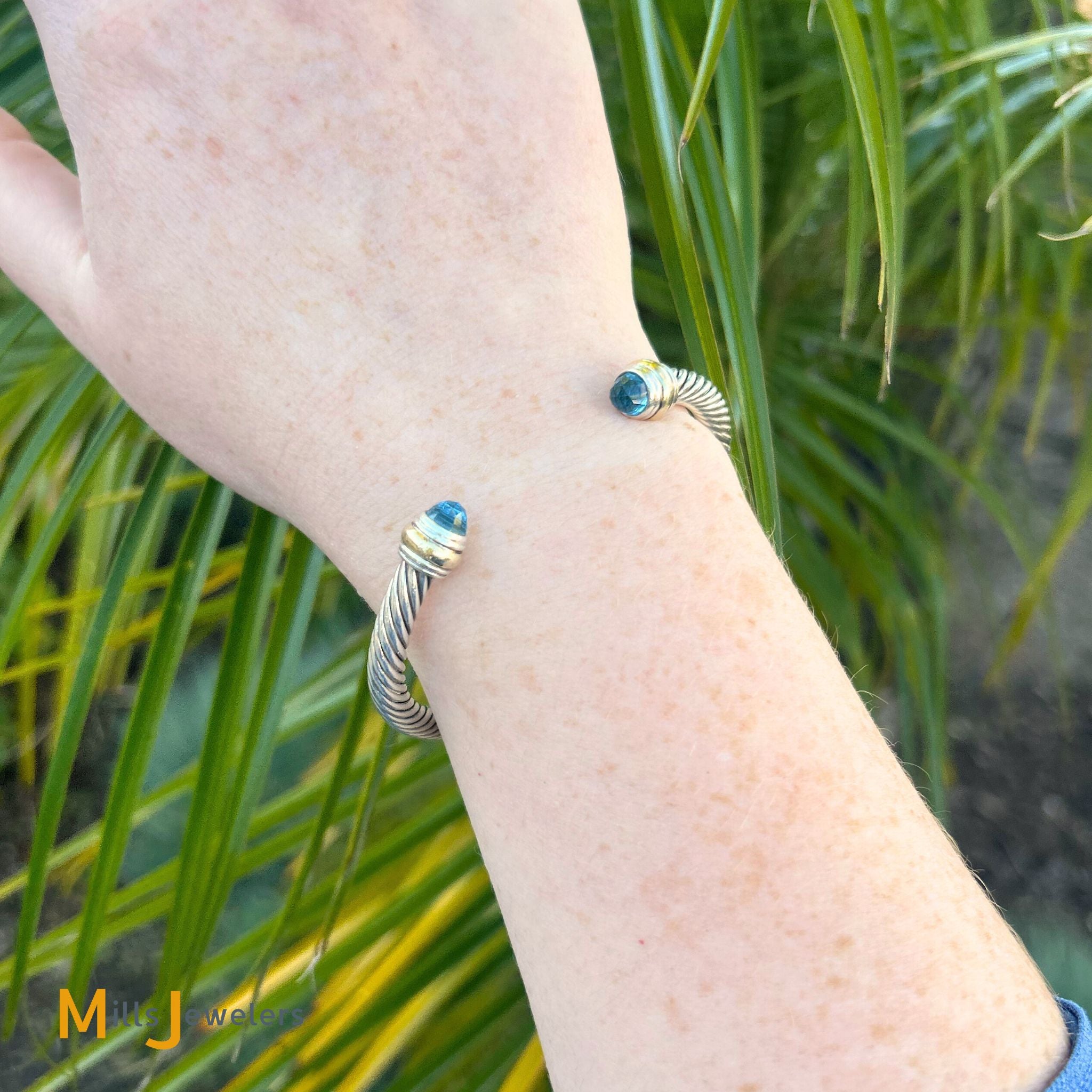 David Yurman Sterling Silver 925 14K Yellow Gold Blue Topaz