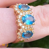 14K Yellow Gold 2.24cts Blue Topaz 0.32cts Diamond Cocktail Gemstone Ring Size 6