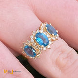14K Yellow Gold 2.24cts Blue Topaz 0.32cts Diamond Cocktail Gemstone Ring Size 6
