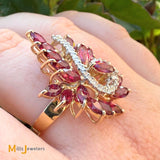 14k Yellow Gold 4.5ctw Ruby and 0.175ctw Diamond Spiral Cocktail Ring Size 9