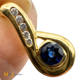 18K Yellow Gold 0.50ct Blue Sapphire 0.075ctw Diamond Slide Pendant