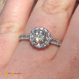 18K Two-Tone White and Rose Gold 1.28ctw Diamond Halo Engagement Ring Size 7