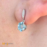 14K White Gold 1.3ctw Aquamarine and 0.04ctw Diamond Dangle Earrings