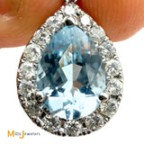 14K White Gold 1.50ct Pear Cut Aquamarine and 0.04ctw Diamond Dangle Pendant