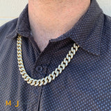 10K Yellow Gold 21.84ctw Diamond 11mm Cuban Link Chain Necklace 24 Inch