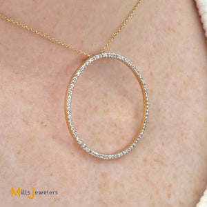 Signed 14K Yellow Gold 0.21ctw Diamond Pave Circle Pendant