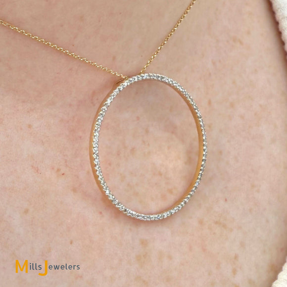 Signed 14K Yellow Gold 0.21ctw Diamond Pave Circle Pendant