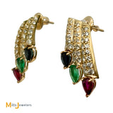 14k Yellow Gold 0.84ctw Diamond Ruby Sapphire Emerald Multi-Row Cluster Drop Earrings