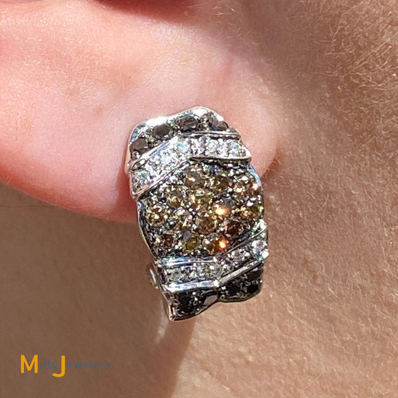 14K White Gold 1.08ctw Diamond Irradiated Black Brown Diamond Cluster Earrings