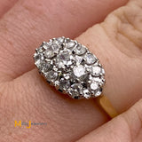 14K Yellow Gold 3-Row 0.78ctw Diamond Cluster Ring Size 6.25