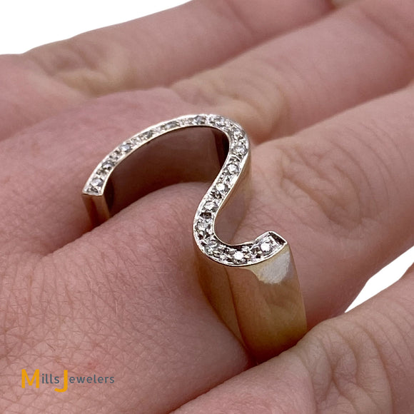 18K White Gold 0.16ctw Diamond Cocktail Swirl Ring Size 5.5