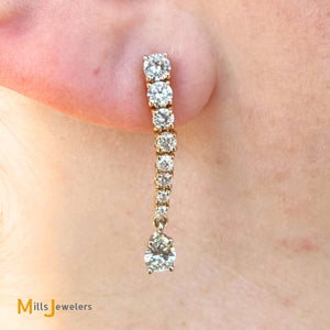 Signed 14K Two-tone Gold 1.87ctw Diamond Graduated Dangle Earrings