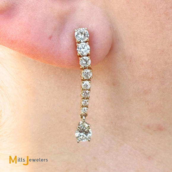 Signed 14K Two-tone Gold 1.87ctw Diamond Graduated Dangle Earrings