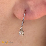 14K White Gold 0.42ctw Natural Diamond Solitaire Dangle Drop Leverback Earrings