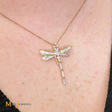 10K Two-Tone Gold 1.27ctw Diamond Cluster Dragonfly Pendant