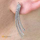 18K White Gold 3-Row 0.69ctw Diamond Drop Butterfly Clasp Earrings