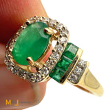 14K Yellow Gold 0.73ctw Emerald 0.17ctw Round Brilliant Diamond Cocktail Ring Size 7.25