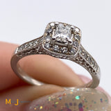 14K White Gold 0.55ctw Princess Cut Diamond Halo Engagement Ring Size 6.5