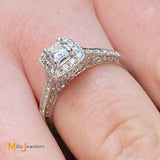 14K White Gold 0.55ctw Princess Cut Diamond Halo Engagement Ring Size 6.5
