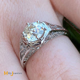 Platinum GIA-Certified 1.09ct Old Mine Brilliant Cut Diamond Engagement Ring Size 6.25
