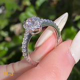 14K White Gold 0.83ctw Oval-Cut Natural Diamond Halo Engagement Ring Size 5