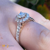 18K Two-Tone White Rose Gold 1.28ctw Diamond Halo Engagement Ring Size 7