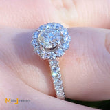 18K Two-Tone White Rose Gold 1.28ctw Diamond Halo Engagement Ring Size 7