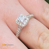 14K White Gold 0.55ctw Princess Cut Diamond Halo Engagement Ring Size 6.5