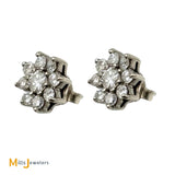 14K White Gold 0.76ctw Diamond Flower Cluster Stud Earrings