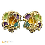 14k Yellow Gold Multicolor Gemstone and 0.15ctw Diamond Cluster Earrings