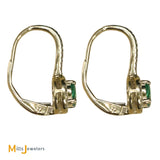 14K Yellow Gold 0.27ctw Diamond and 0.60ctw Emerald Halo Lever-Back Earrings
