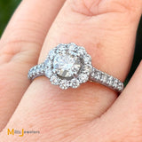 18K Two-Tone White and Rose Gold 1.28ctw Diamond Halo Engagement Ring Size 7