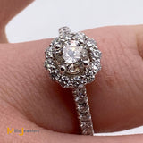 18K Two-Tone White Rose Gold 1.28ctw Diamond Halo Engagement Ring Size 7