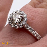 18K Two-Tone White Rose Gold 1.28ctw Diamond Halo Engagement Ring Size 7