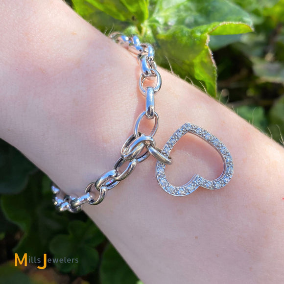 18K White Gold 0.30ctw Diamond Heart Charm Bracelet