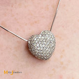 14K White Gold 1.07ctw Diamond Heart Slide Pendant with Milros Italian Necklace