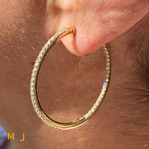 18K Yellow Gold 1.56ctw Diamond Hoop Earrings