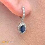 CJ Charles 14K White Gold 1.56ctw Sapphire and 0.27ctw Diamond Dangle Huggie Earrings