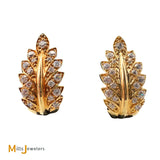 14K Yellow Gold 0.44ctw Round Brilliant Diamond Leaf Huggie Earrings