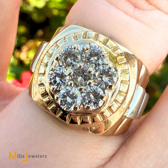 Vintage 14K Two Tone Gold 0.95ctw Diamond Watch Band Cluster Ring Size 8.25